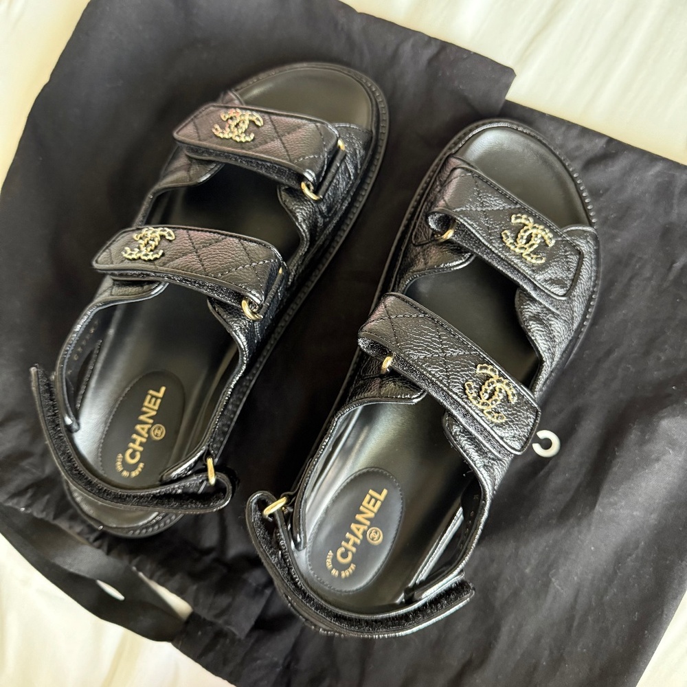 Brand New Chanel Dad sandals caviar leather